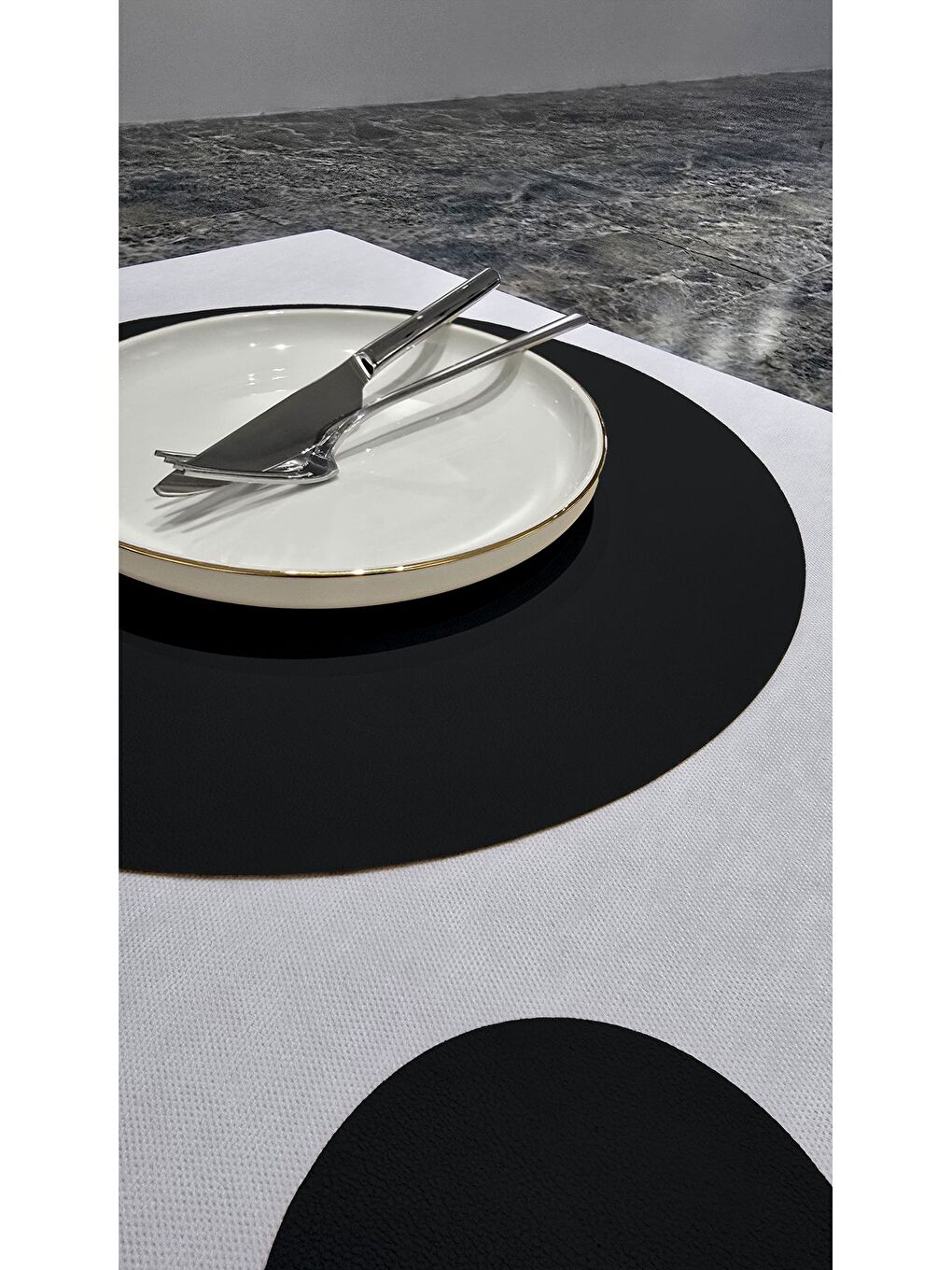 Deri Amerikan Servis Supla Placemats Yuvarlak model Siyah 2 Kişilik 4 Parça-1