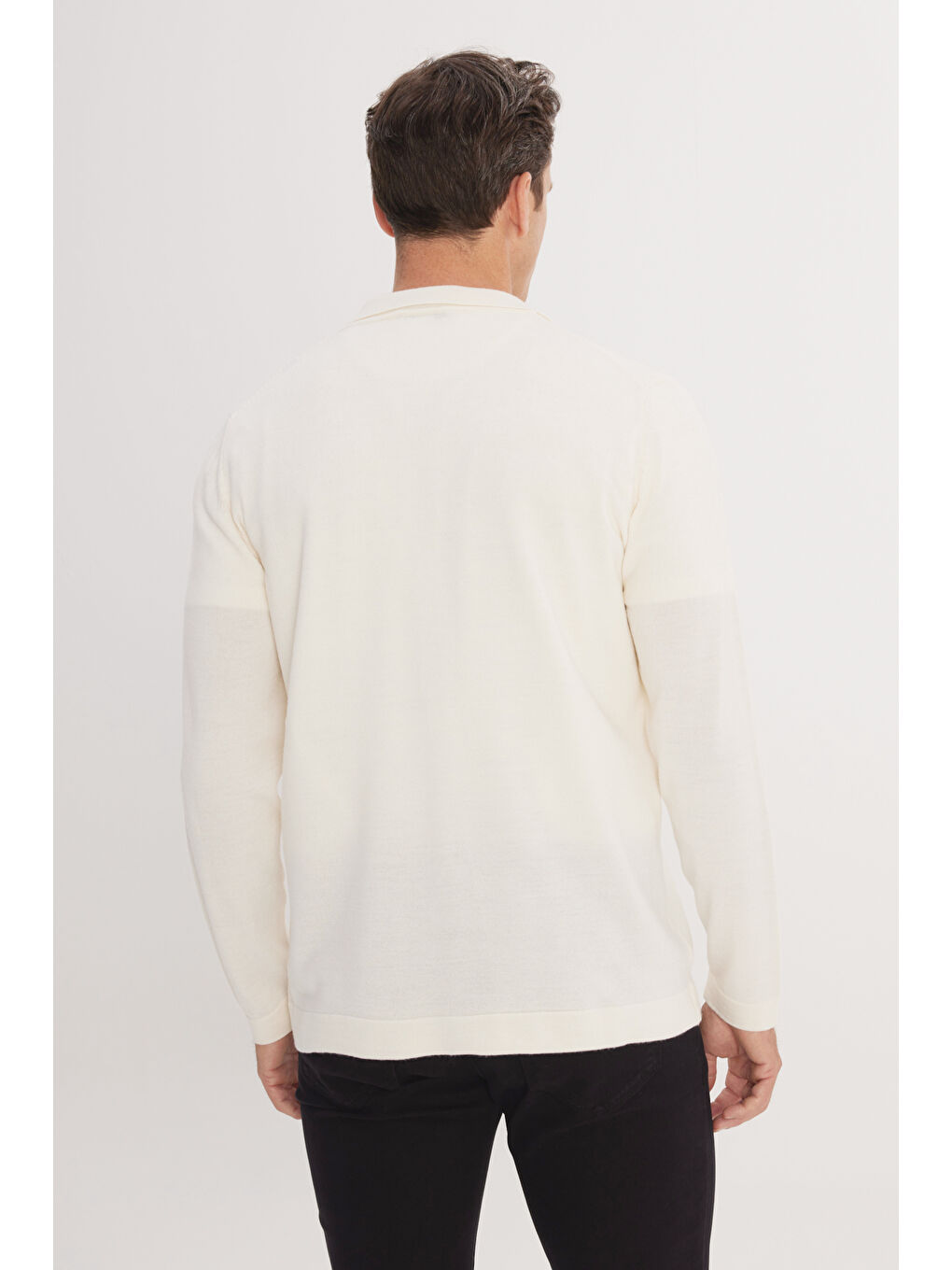 Erkek Ekru Sıcak Tutan Yünlü Normal Kesim Gömlek Yaka Cepli Triko Hırka-5