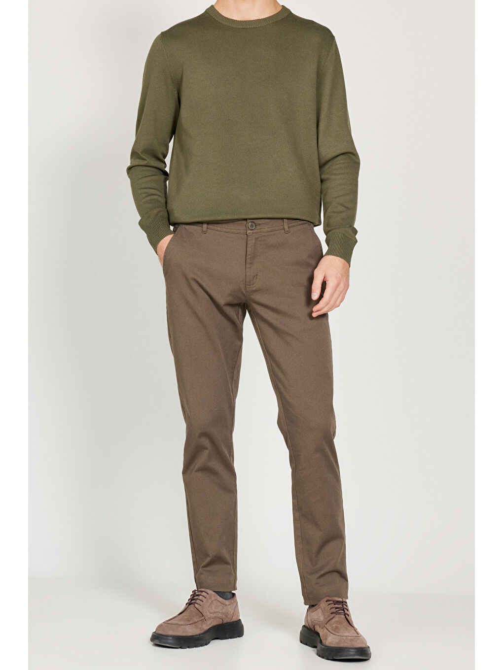 Erkek Haki Slim Fit Dar Kesim Pamuklu Esnek Chino Pantolon-1