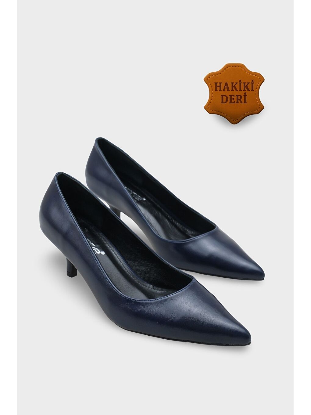 Lacivert Veronica Orta Topuklu Sivri Burunlu Hakiki Deri Astar Kadın Stiletto-1