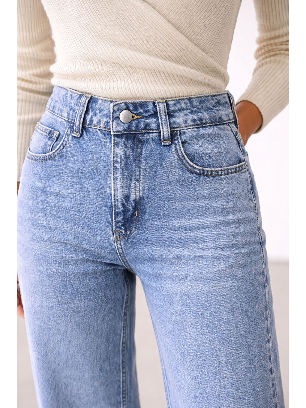 Geniş Paça Mavi Jean-2