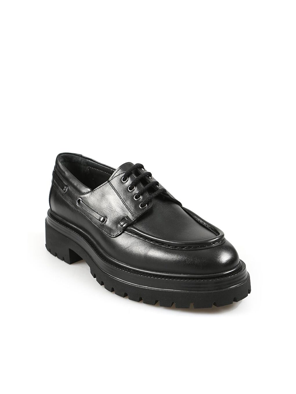 Siyah %100 Deri Bağcıklı Oxford Casual Ayakkabı-1