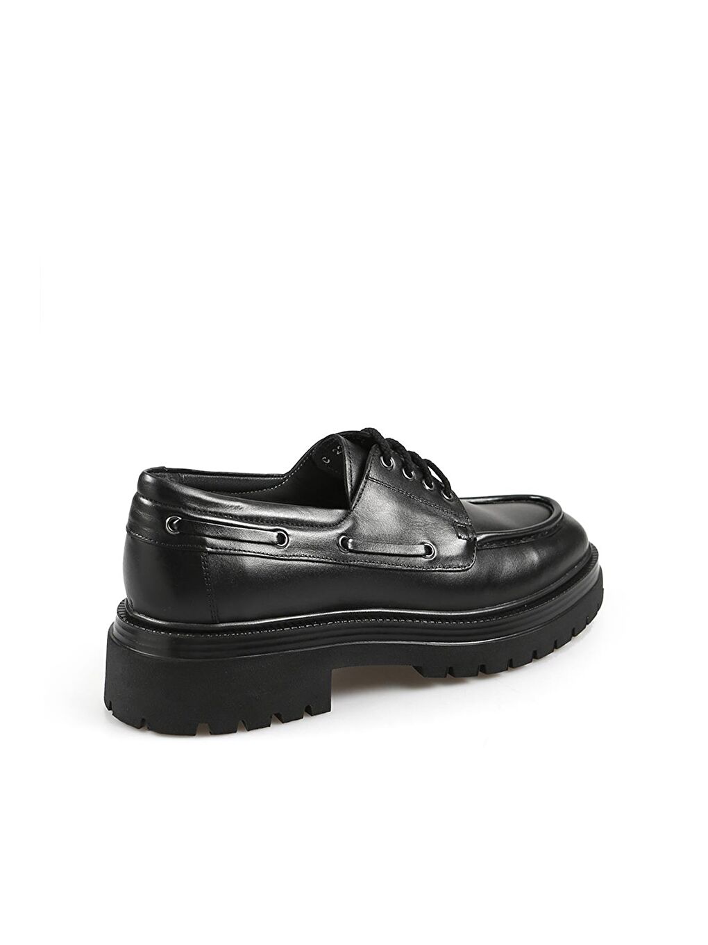 Siyah %100 Deri Bağcıklı Oxford Casual Ayakkabı-2