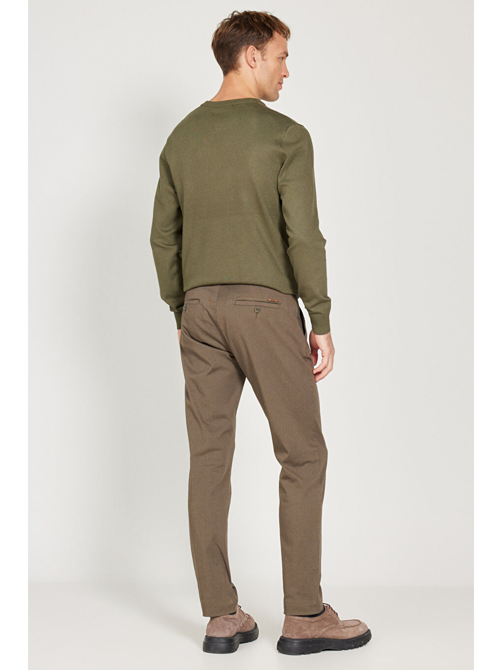 Erkek Haki Slim Fit Dar Kesim Pamuklu Esnek Chino Pantolon-4