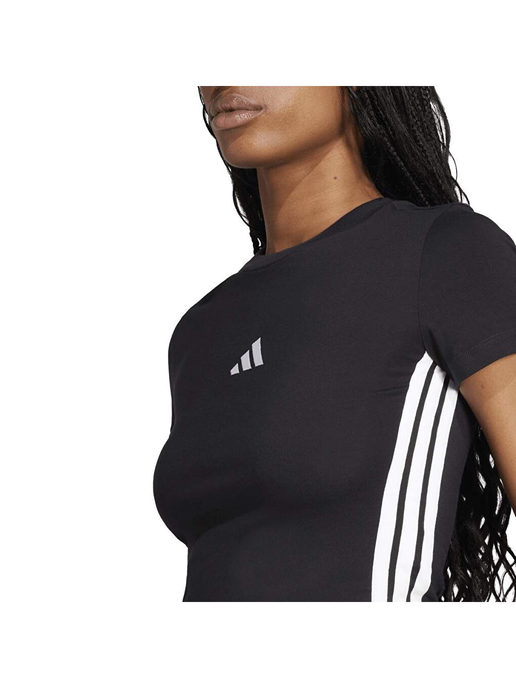 Essentials 3-Stripes Slim Baby Kadın Siyah Yuvarlak Yaka Tişört-2