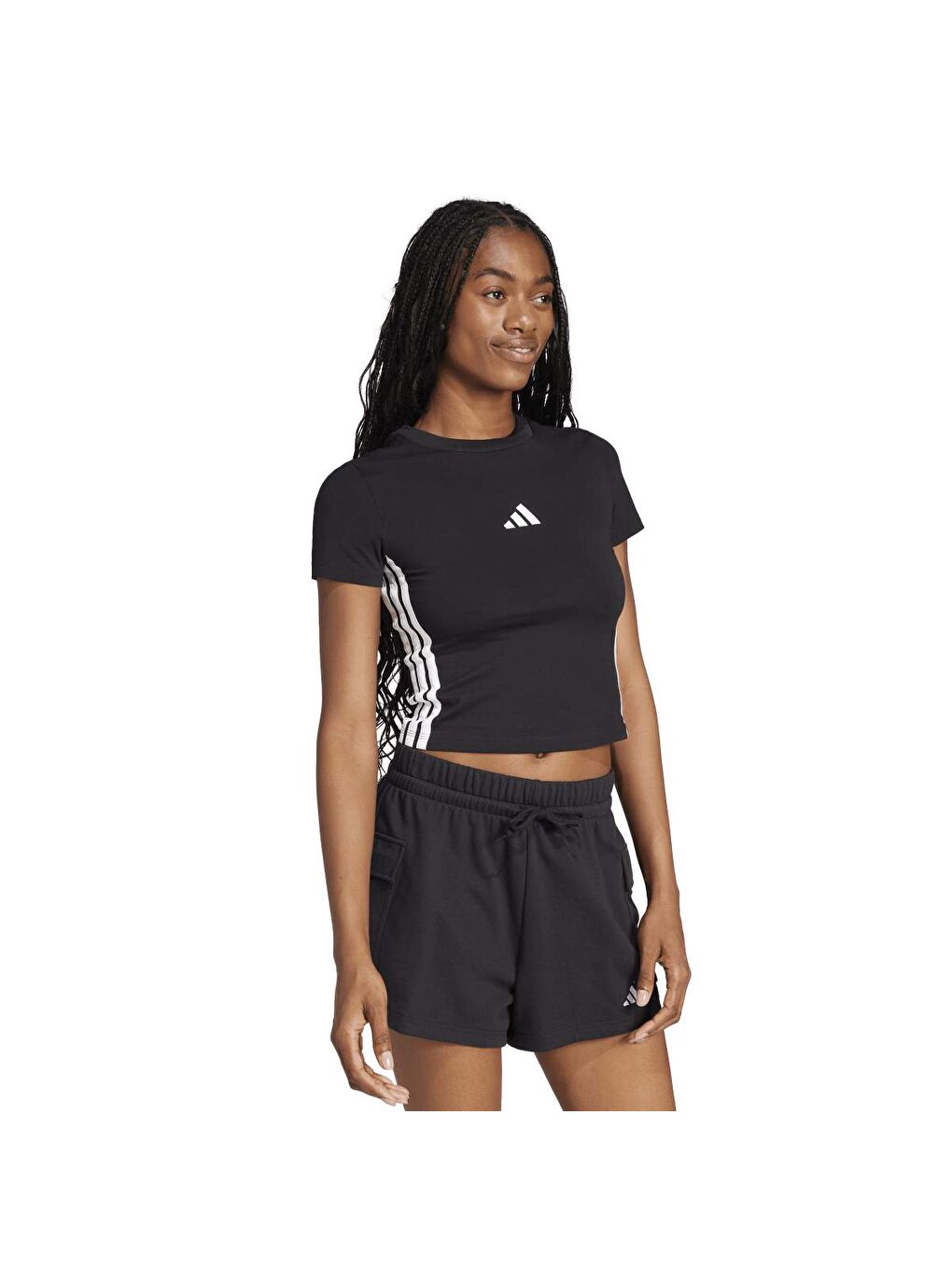 Essentials 3-Stripes Slim Baby Kadın Siyah Yuvarlak Yaka Tişört-4