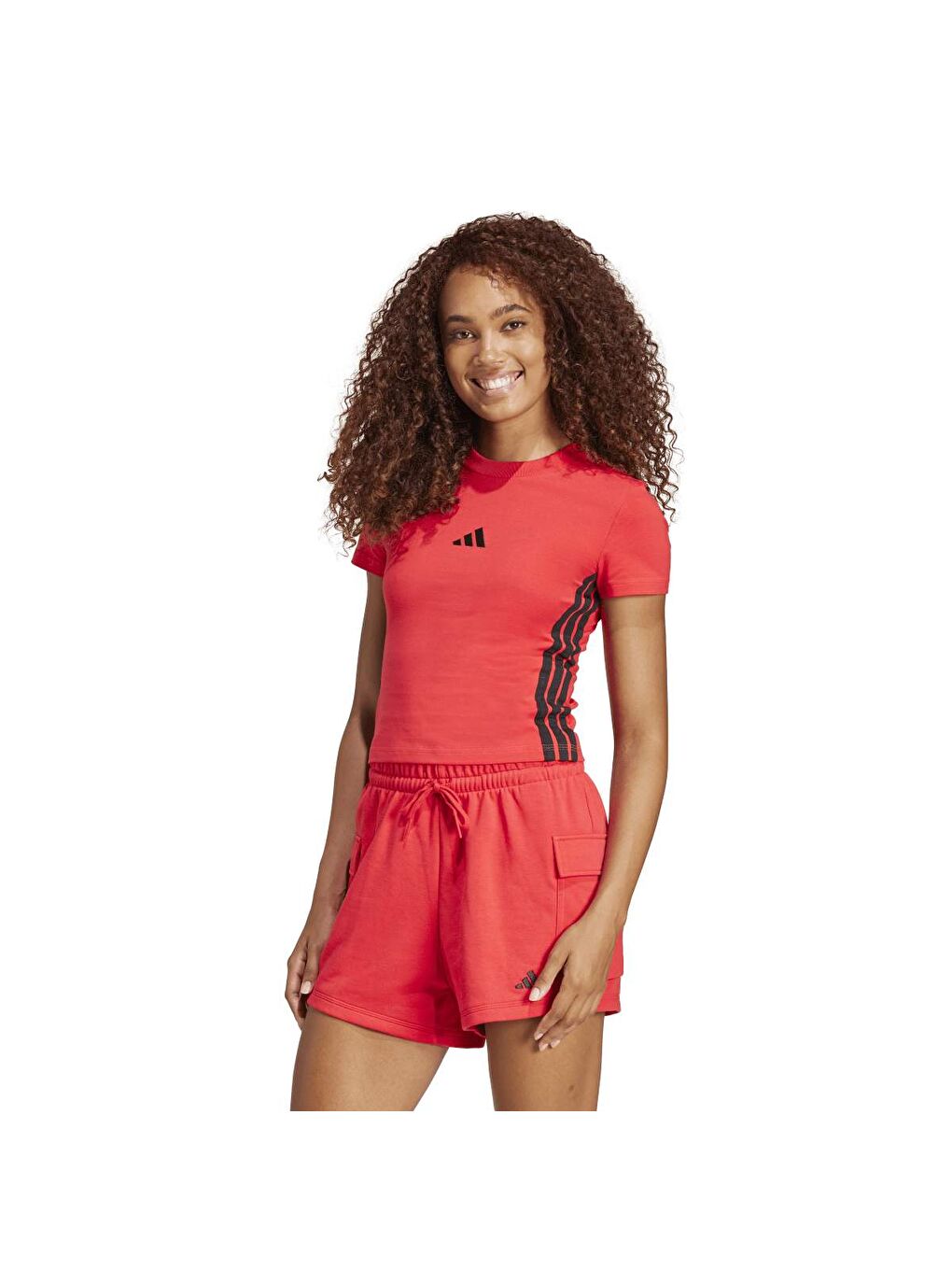 Essentials 3-Stripes Slim Baby Kadın Kırmızı Yuvarlak Yaka Tişört