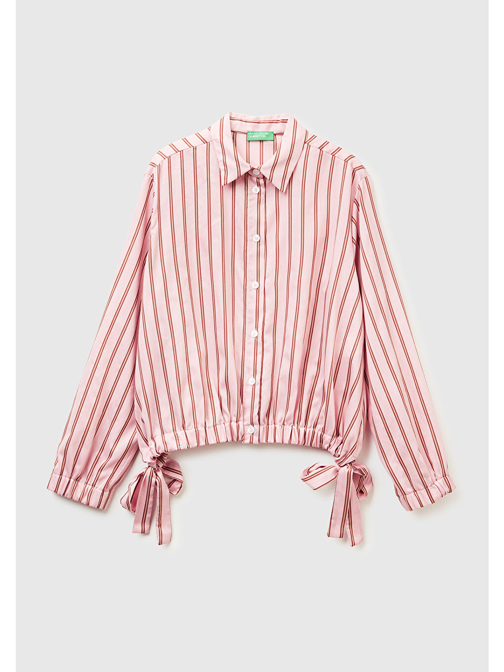 Kadın Pembe Viskoz Karışımlı Çizgili Altı Lastikli Relaxed Fit Gömlek-1