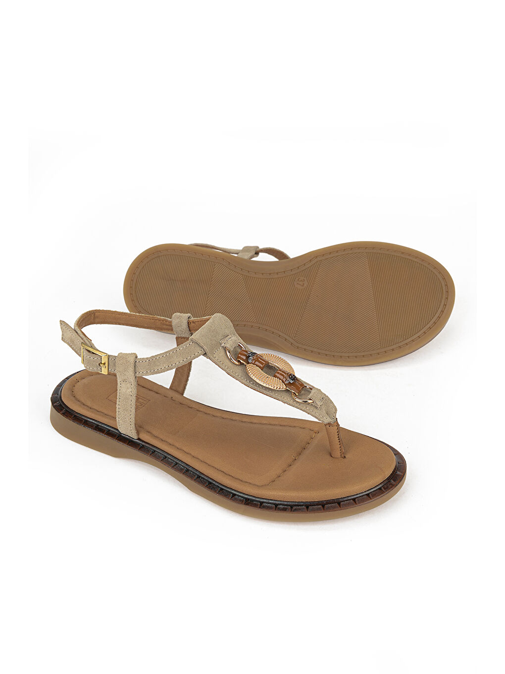 Bej Kadın Hakiki Deri Sandalet 1611047Z26684 Vizon-3