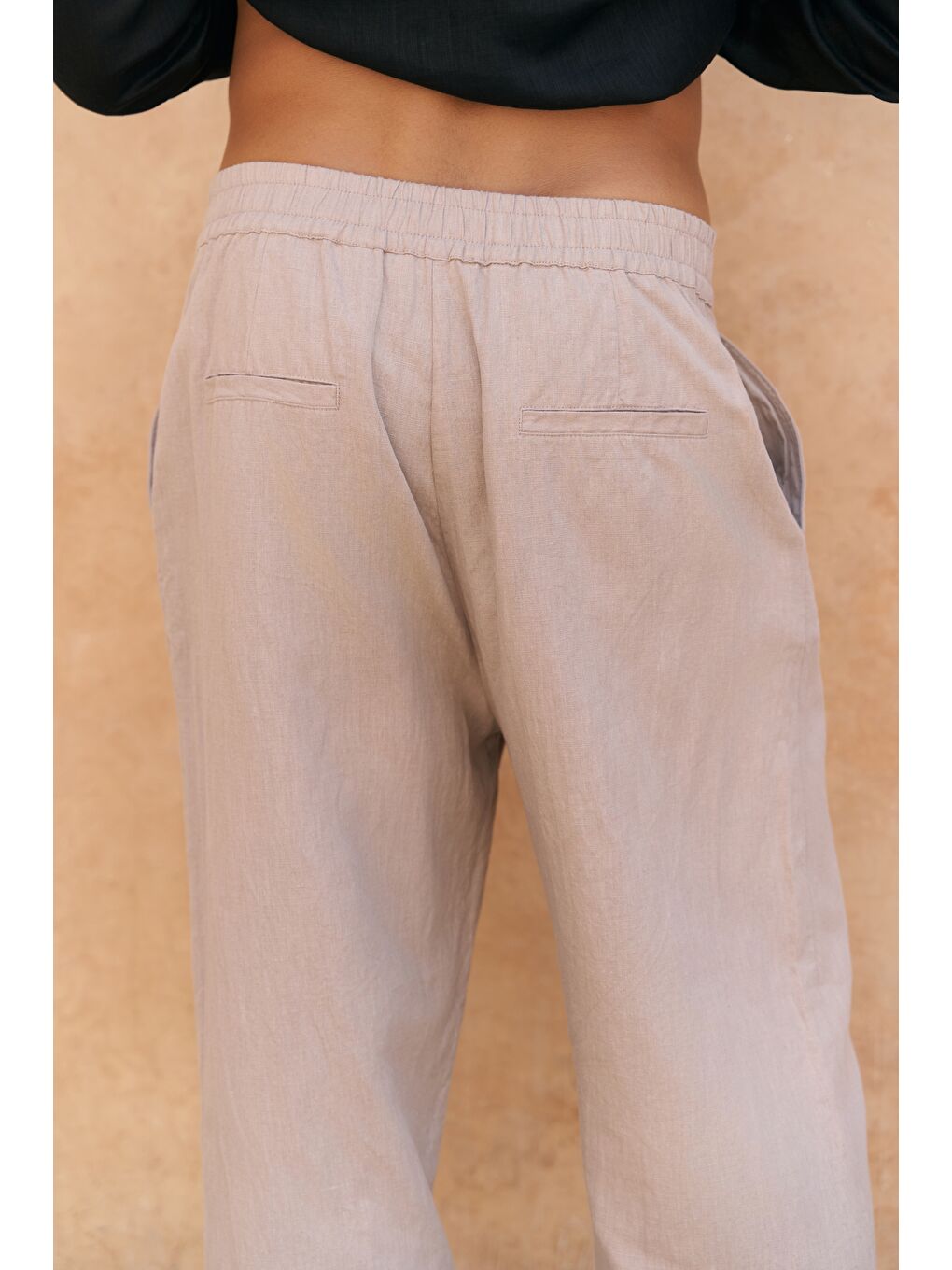 Bej Fyfaha Bol Paça Erkek Vizon Keten Pantolon-2