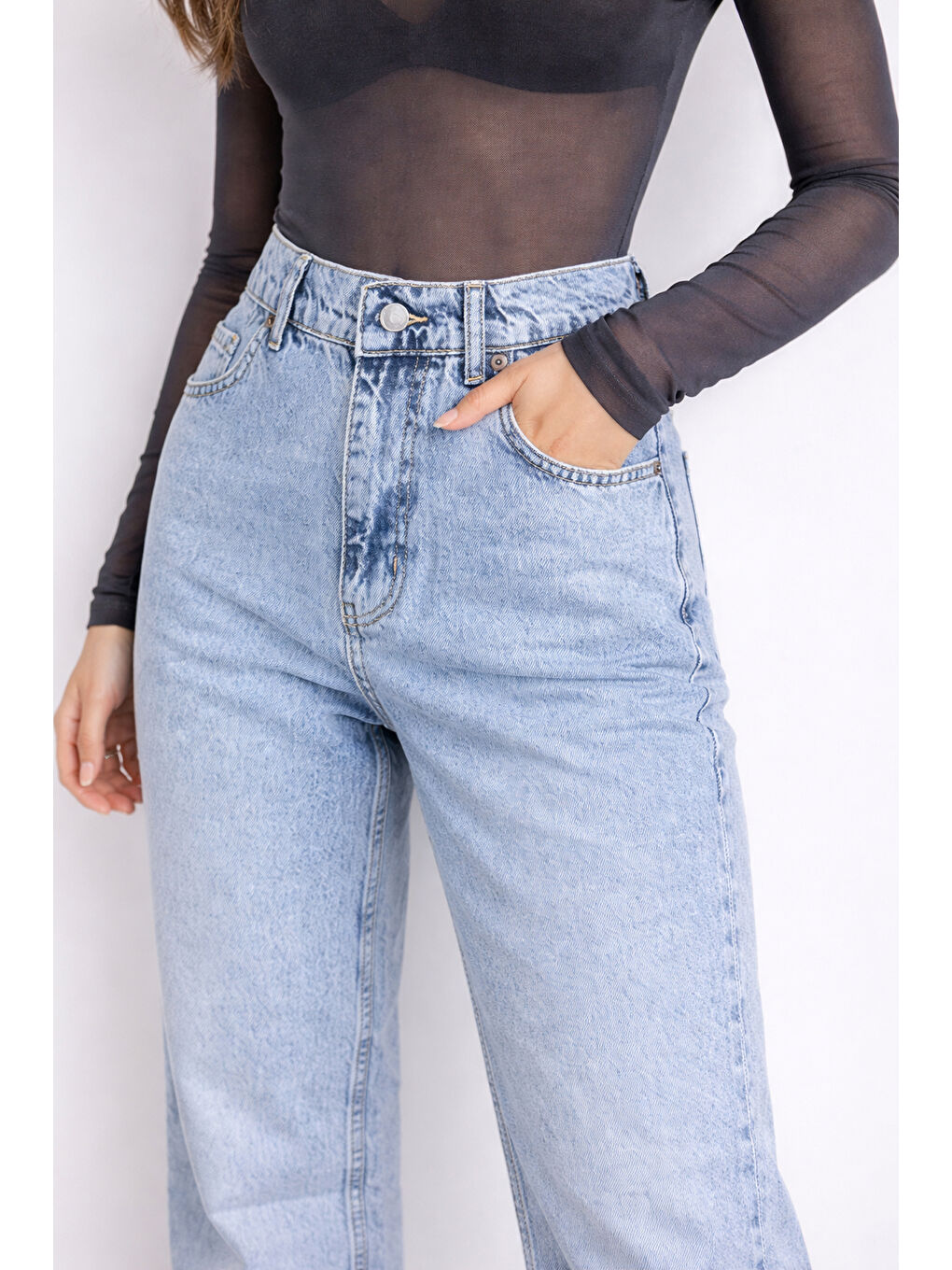 Açık Mavi Uzun Geniş Paça Jean-3
