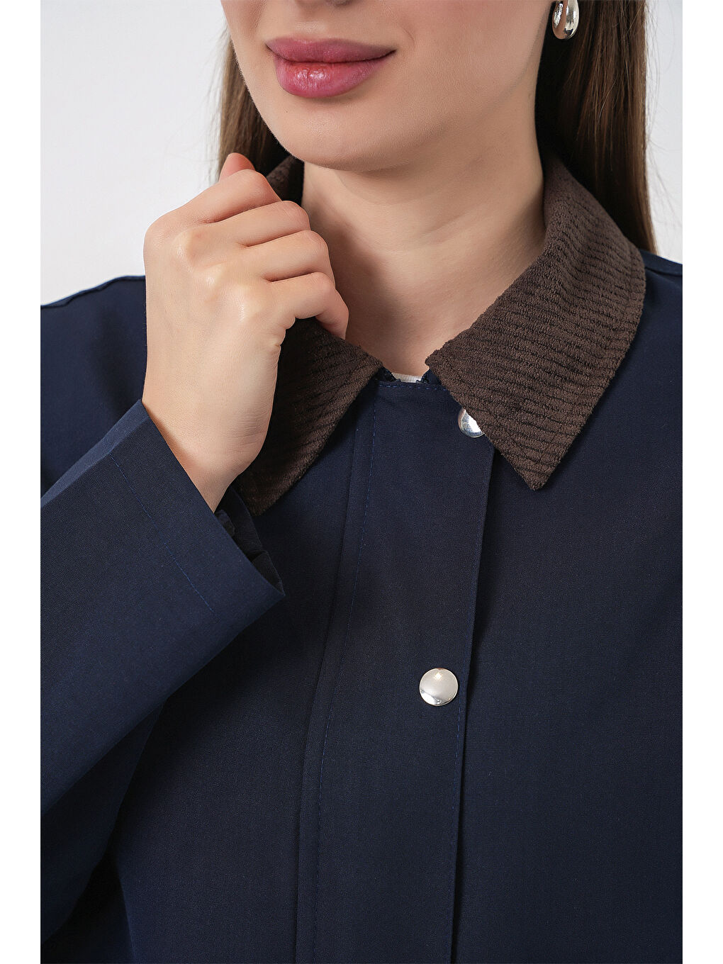 Kadın Cep Detaylı Kısa Ceket 5975 - Lacivert-6