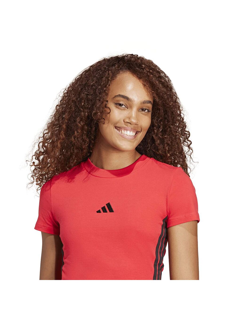 Essentials 3-Stripes Slim Baby Kadın Kırmızı Yuvarlak Yaka Tişört-2