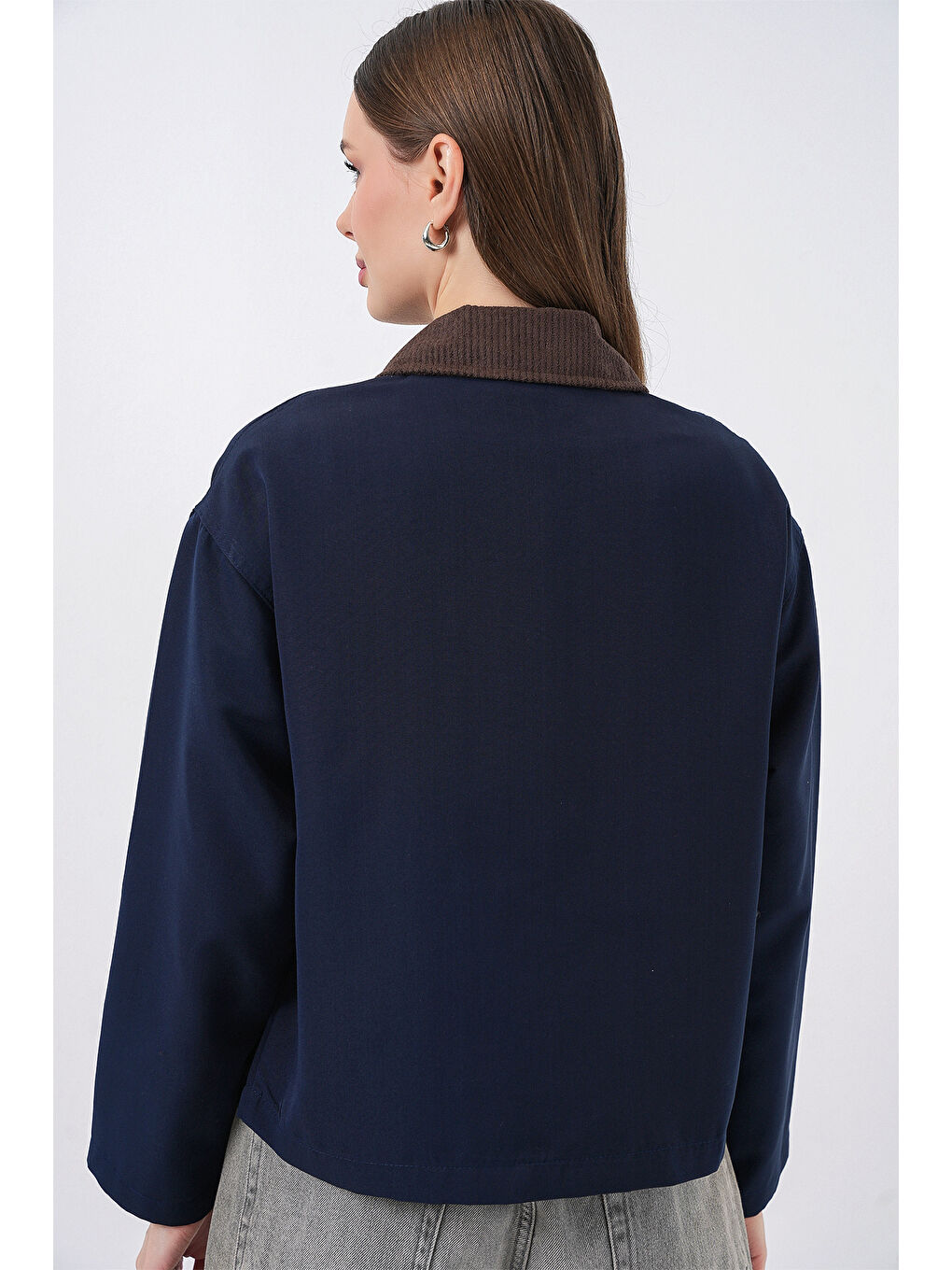 Kadın Cep Detaylı Kısa Ceket 5975 - Lacivert-7