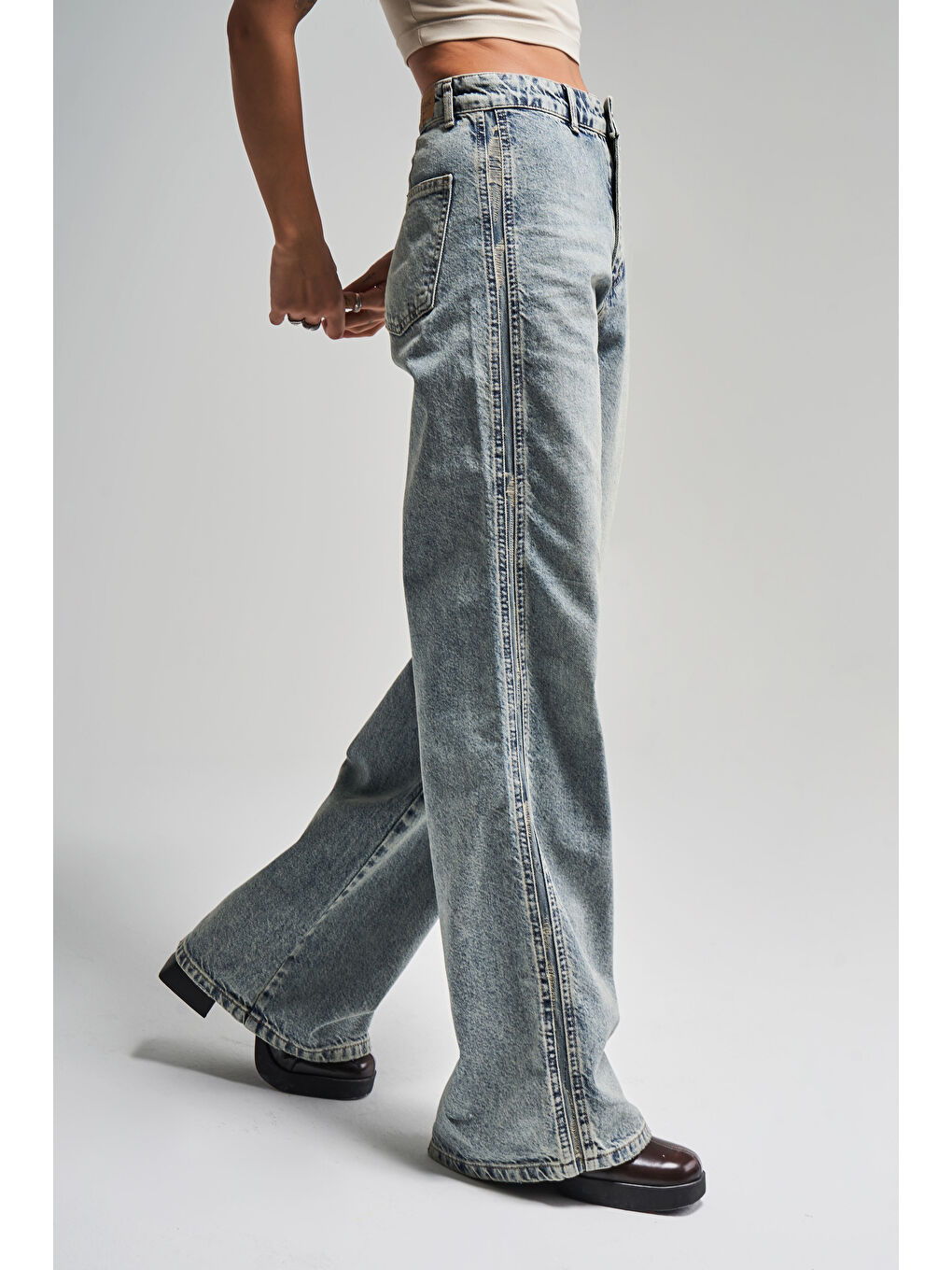 Mavi Kadın T.Kot Rengi 4S5-32 Loose Fit %100 Pamuk Yandan Detaylı Denim Jean-4