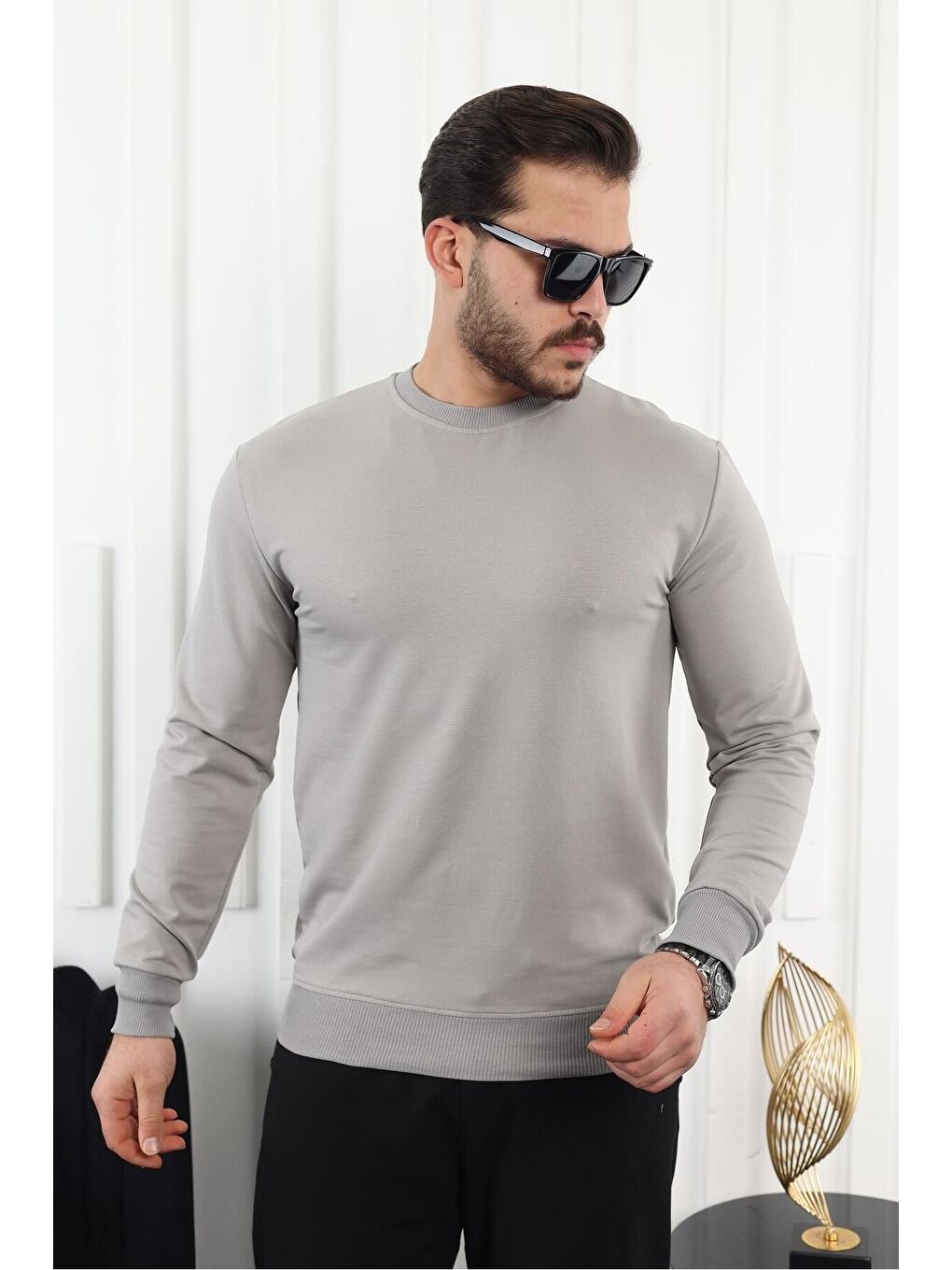 Kahverengi Erkek Kompakt Pamuklu Slim Fit Sweatshirt