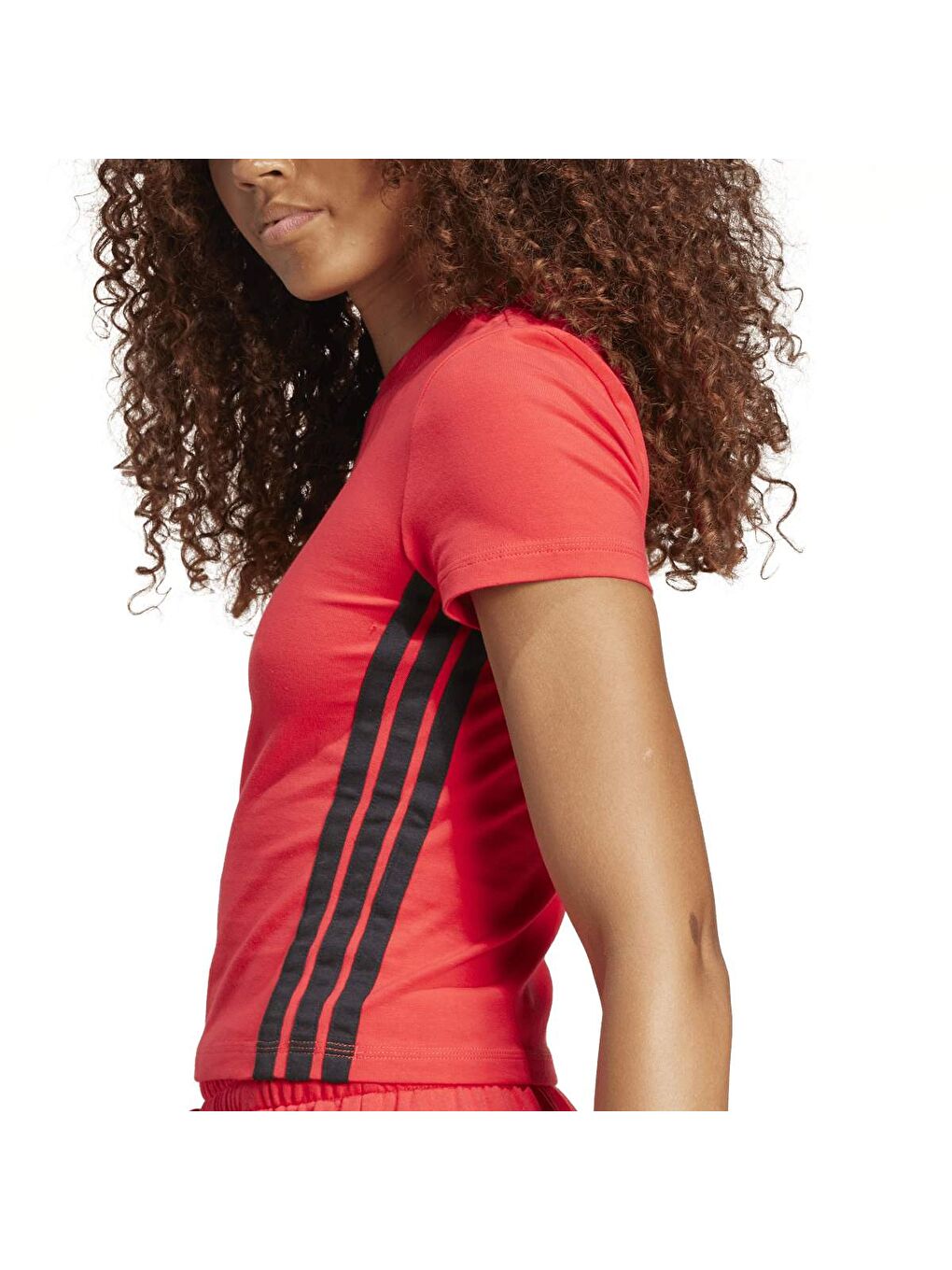 Essentials 3-Stripes Slim Baby Kadın Kırmızı Yuvarlak Yaka Tişört-3