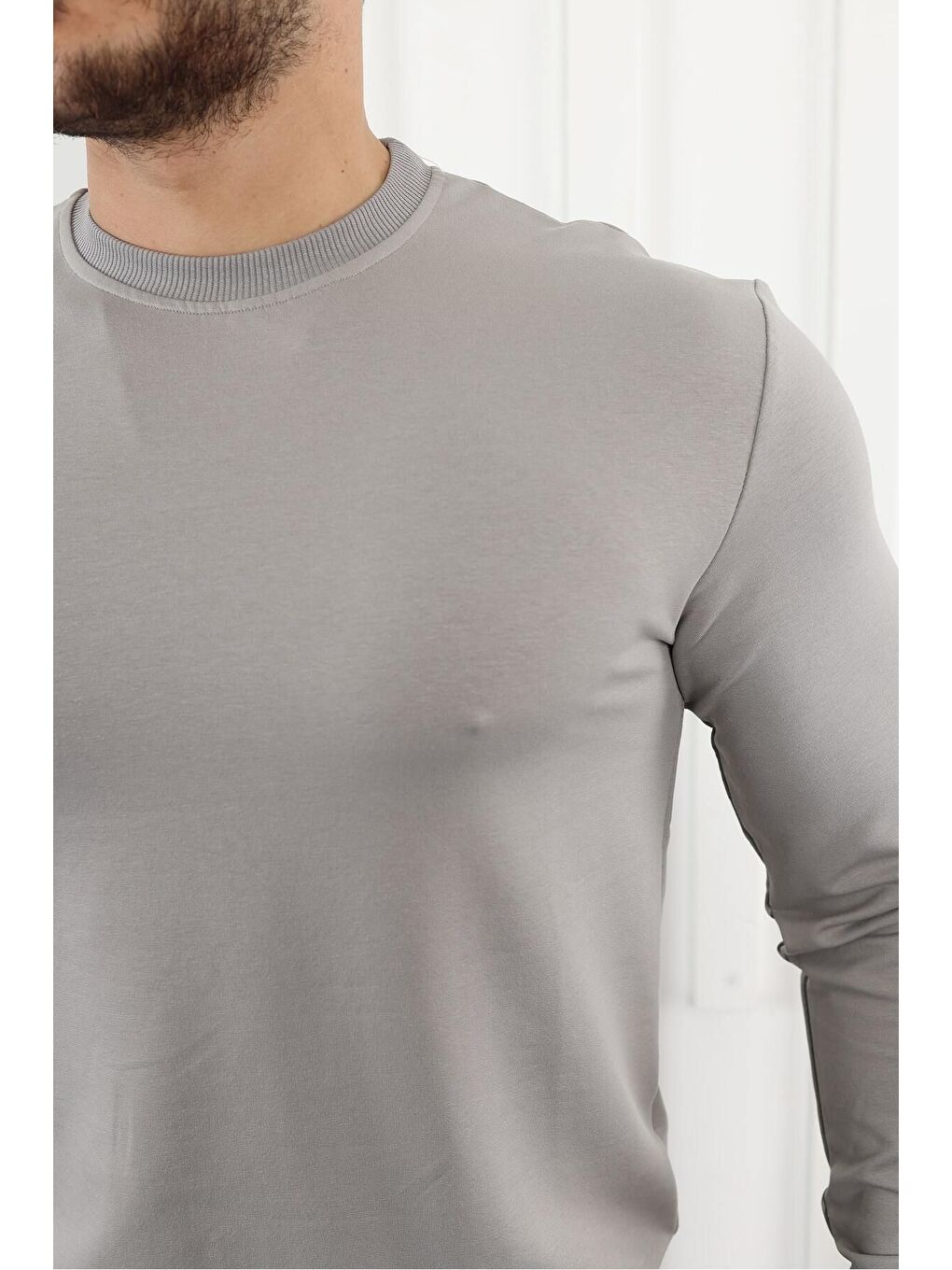 Kahverengi Erkek Kompakt Pamuklu Slim Fit Sweatshirt-1