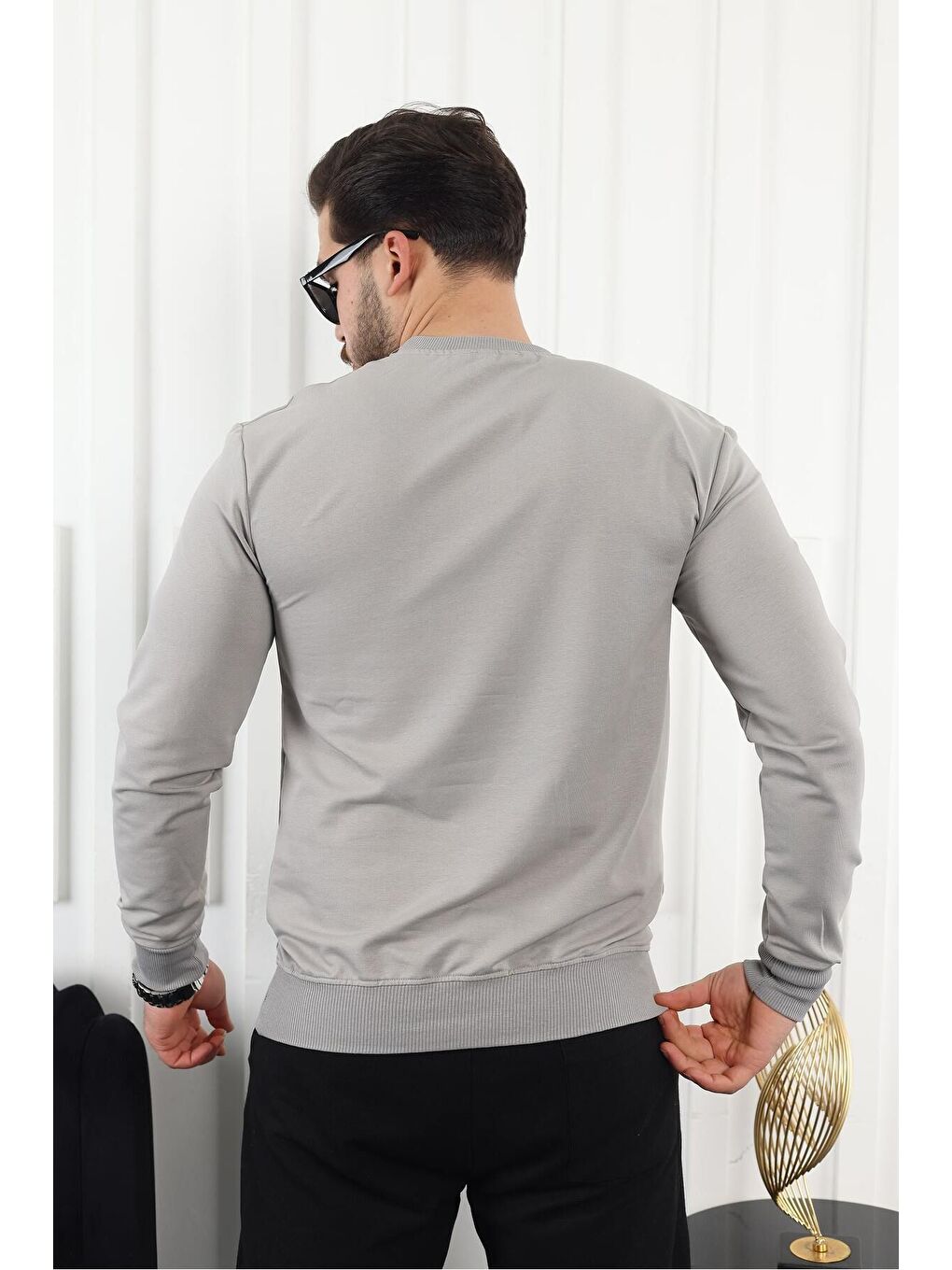 Kahverengi Erkek Kompakt Pamuklu Slim Fit Sweatshirt-3