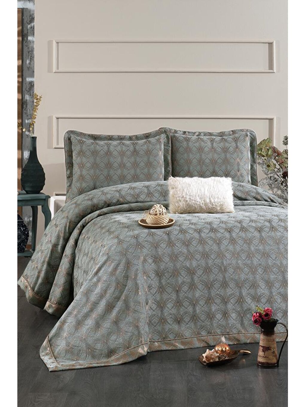 Podyum Şönil Çift Kişilik Yatak Örtüsü 260x260 cm Turkuaz