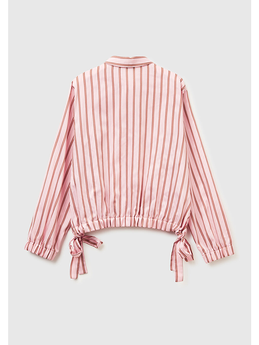 Kadın Pembe Viskoz Karışımlı Çizgili Altı Lastikli Relaxed Fit Gömlek-3