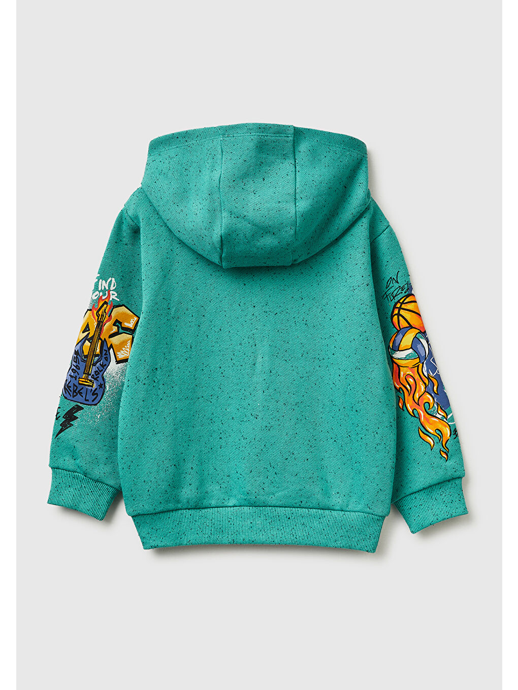 Erkek Çocuk Yeşil Fermuarlı Kol Baskılı Kapüşonlu Sweatshirt-1