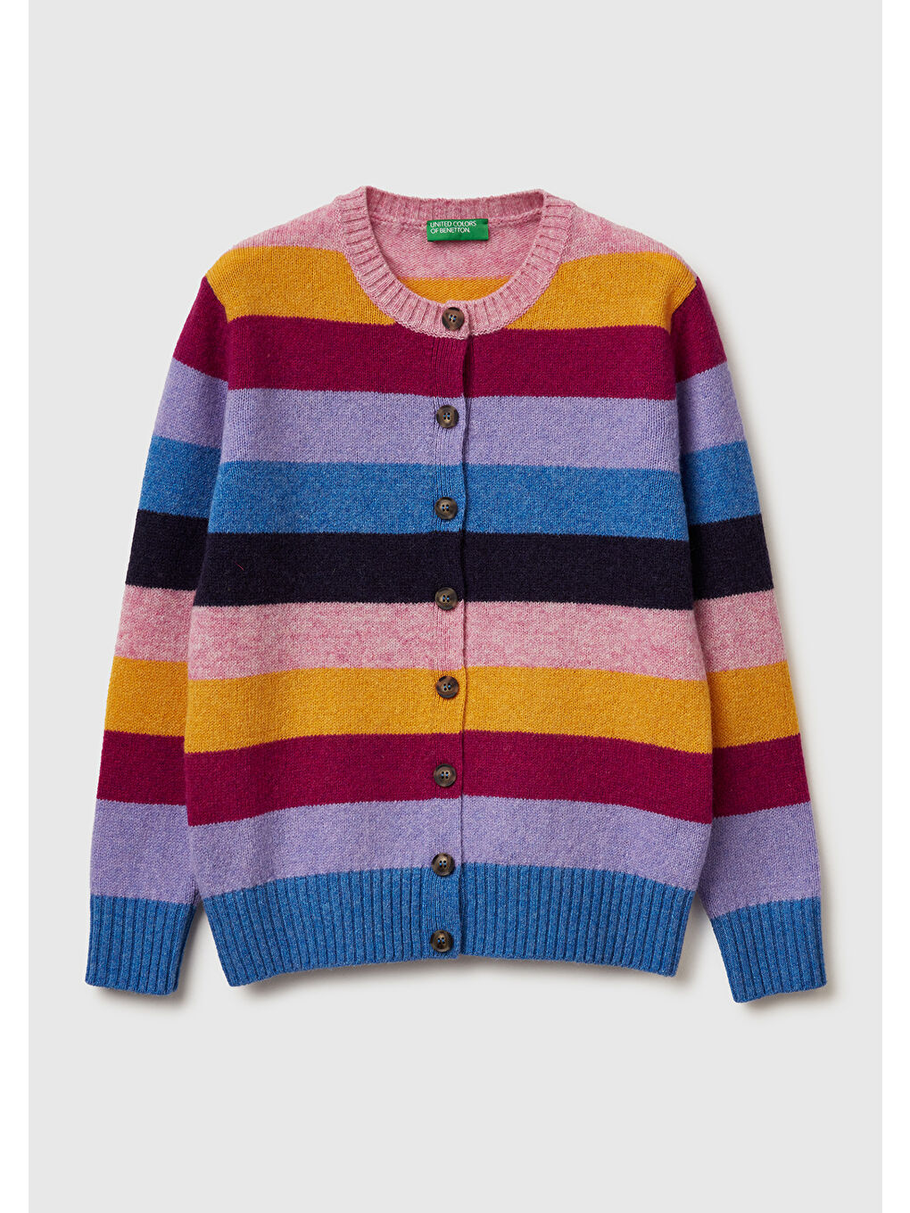 Karışık Kadın Çok Renkli %100 Yün Çizgili Shetland Hırka-1