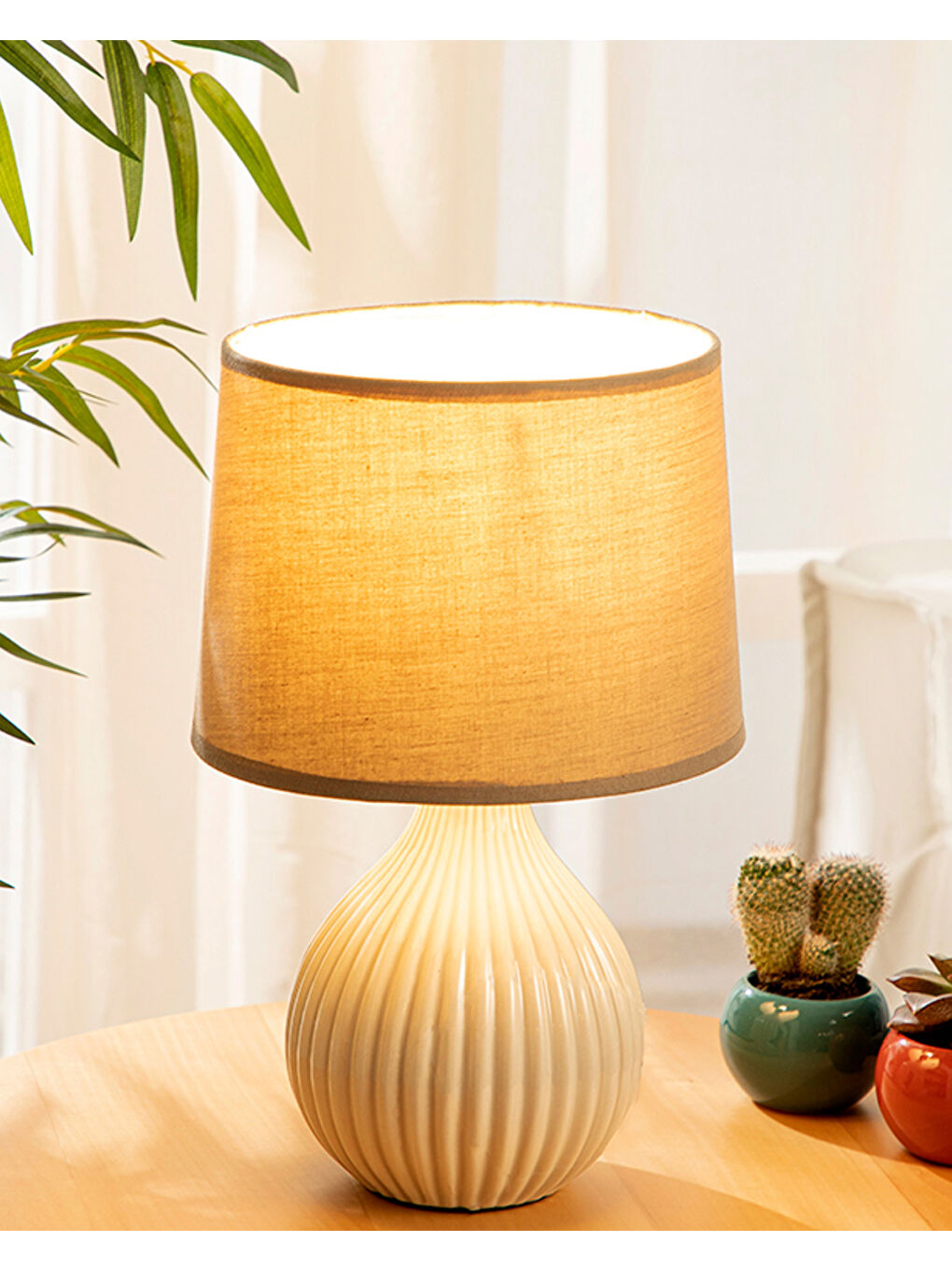 Ekru Alvin Seramik Abajur Krem