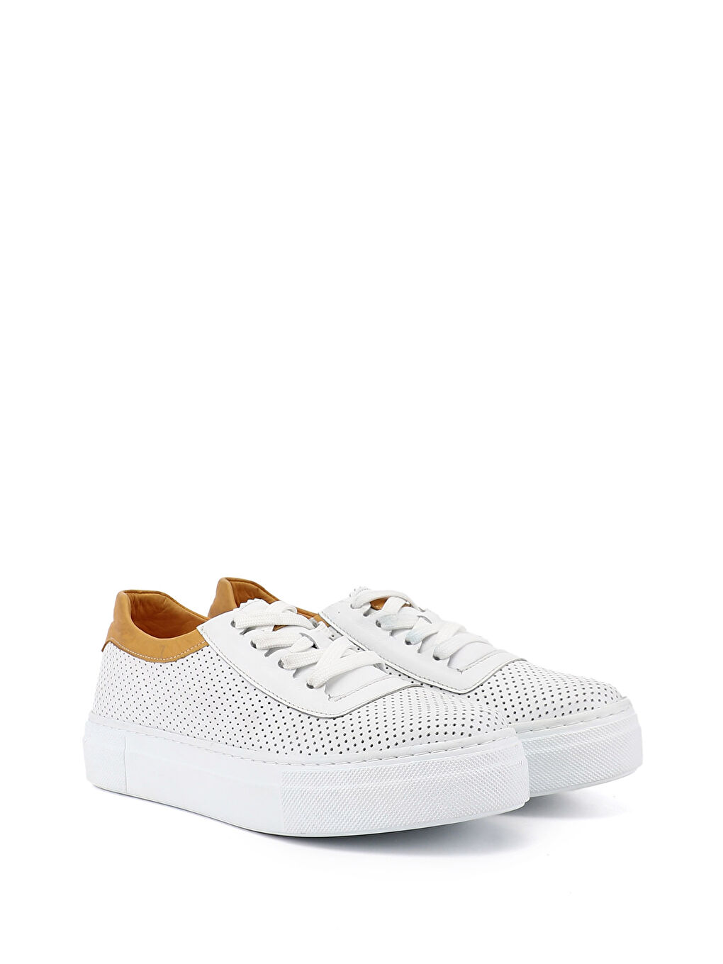 Beyaz Kadın CANLI BEYAZ Bağcıklı Dolgu Taban Hakiki Deri Sneaker-1