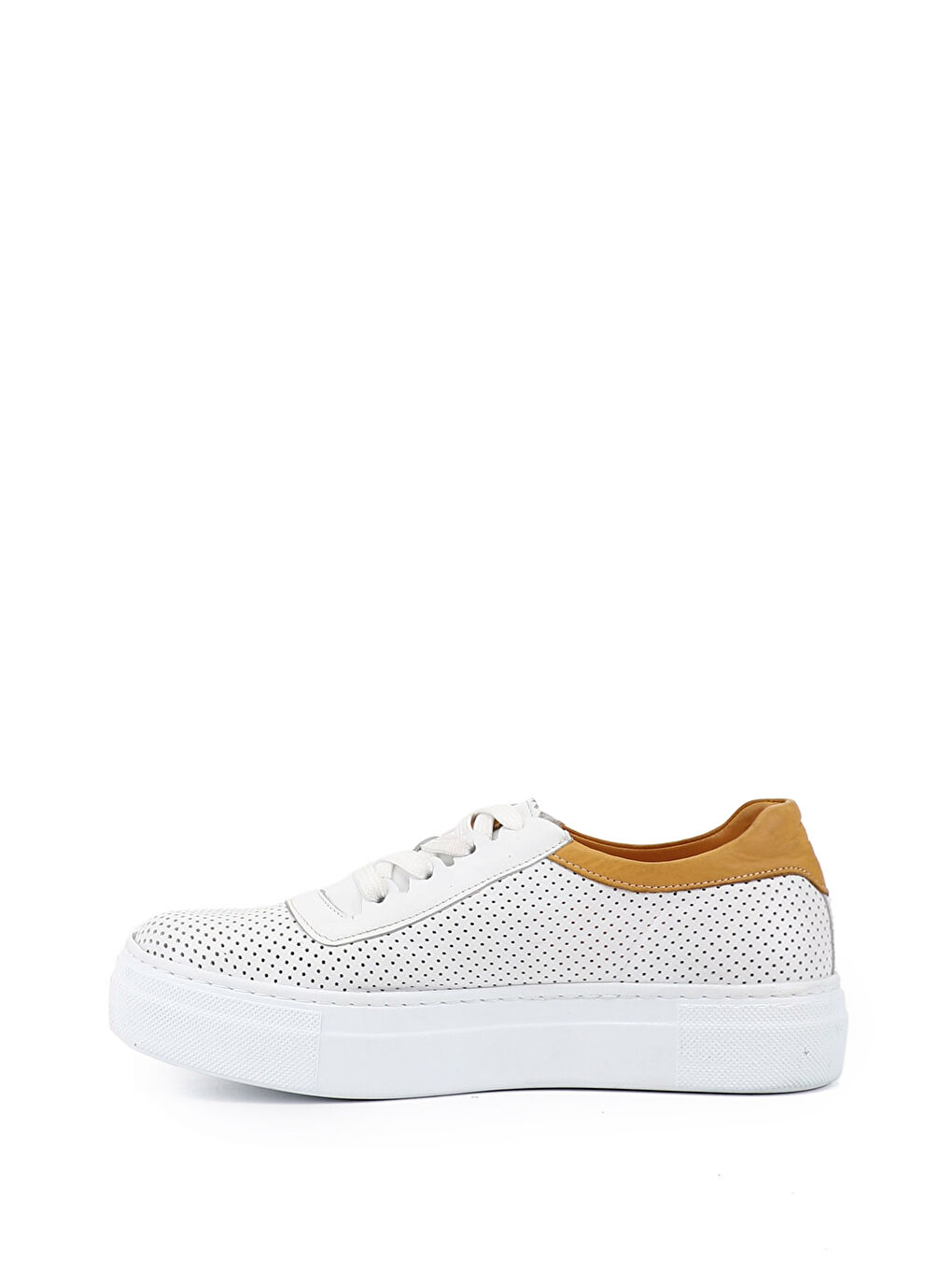 Beyaz Kadın CANLI BEYAZ Bağcıklı Dolgu Taban Hakiki Deri Sneaker-2