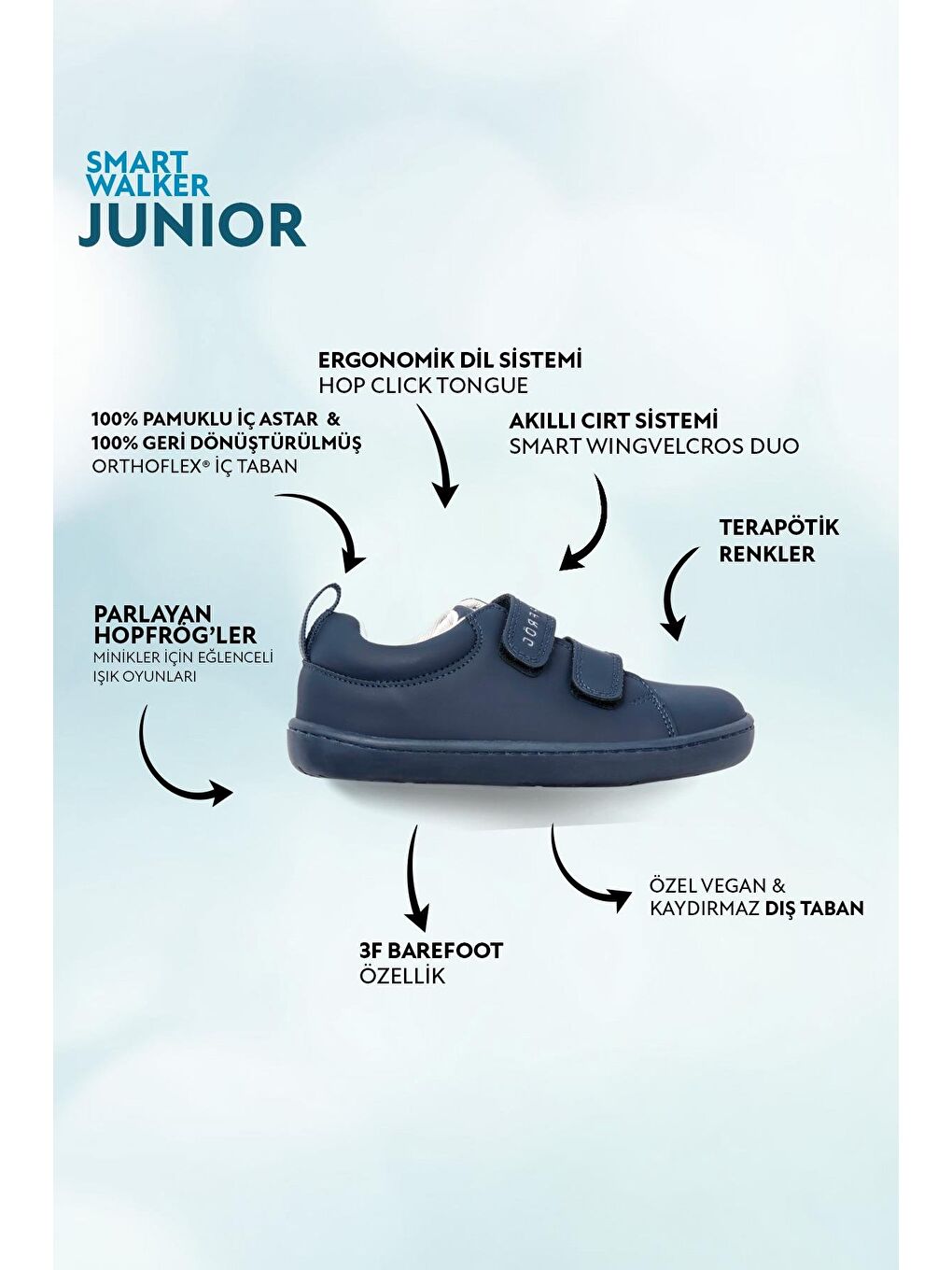 Hopfrög Smart Walker Junior Süper Mat Lacivert Barefoot Çocuk Ayakkabı - 1