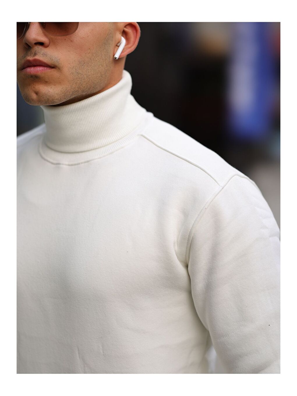 Ekru Boğazlı Cepli Üç iplik sweat-1