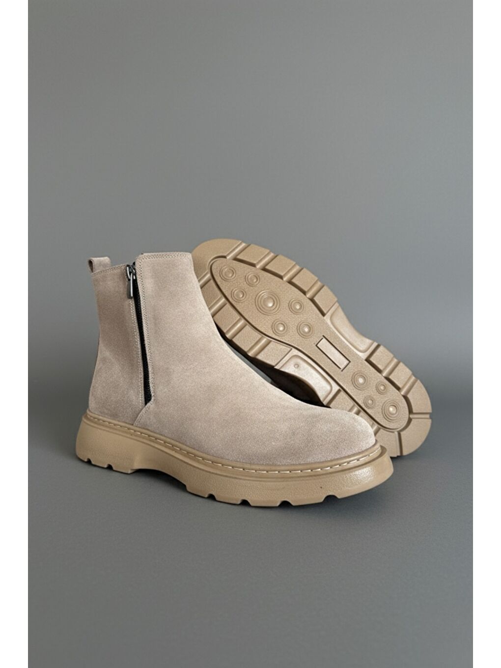 Bej Chelsea Çift Fermuarlı Erkek Kışlık Bot