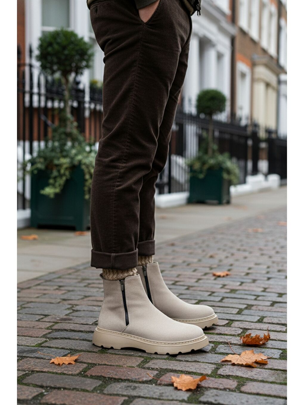 Bej Chelsea Çift Fermuarlı Erkek Kışlık Bot-3
