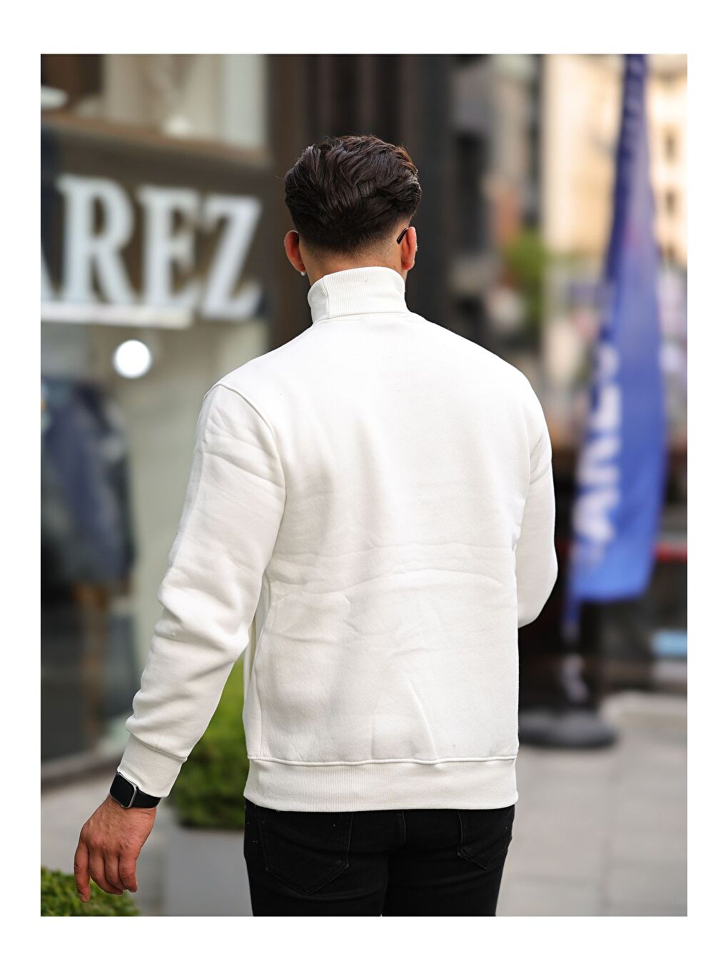 Ekru Boğazlı Cepli Üç iplik sweat-3