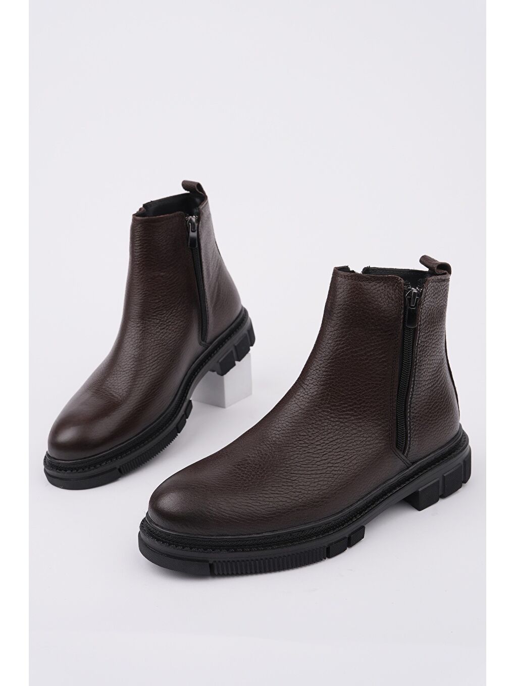 Kahverengi Chelsea Çift Fermuarlı Erkek Kışlık Bot