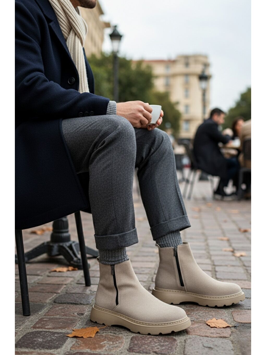 Bej Chelsea Çift Fermuarlı Erkek Kışlık Bot-4