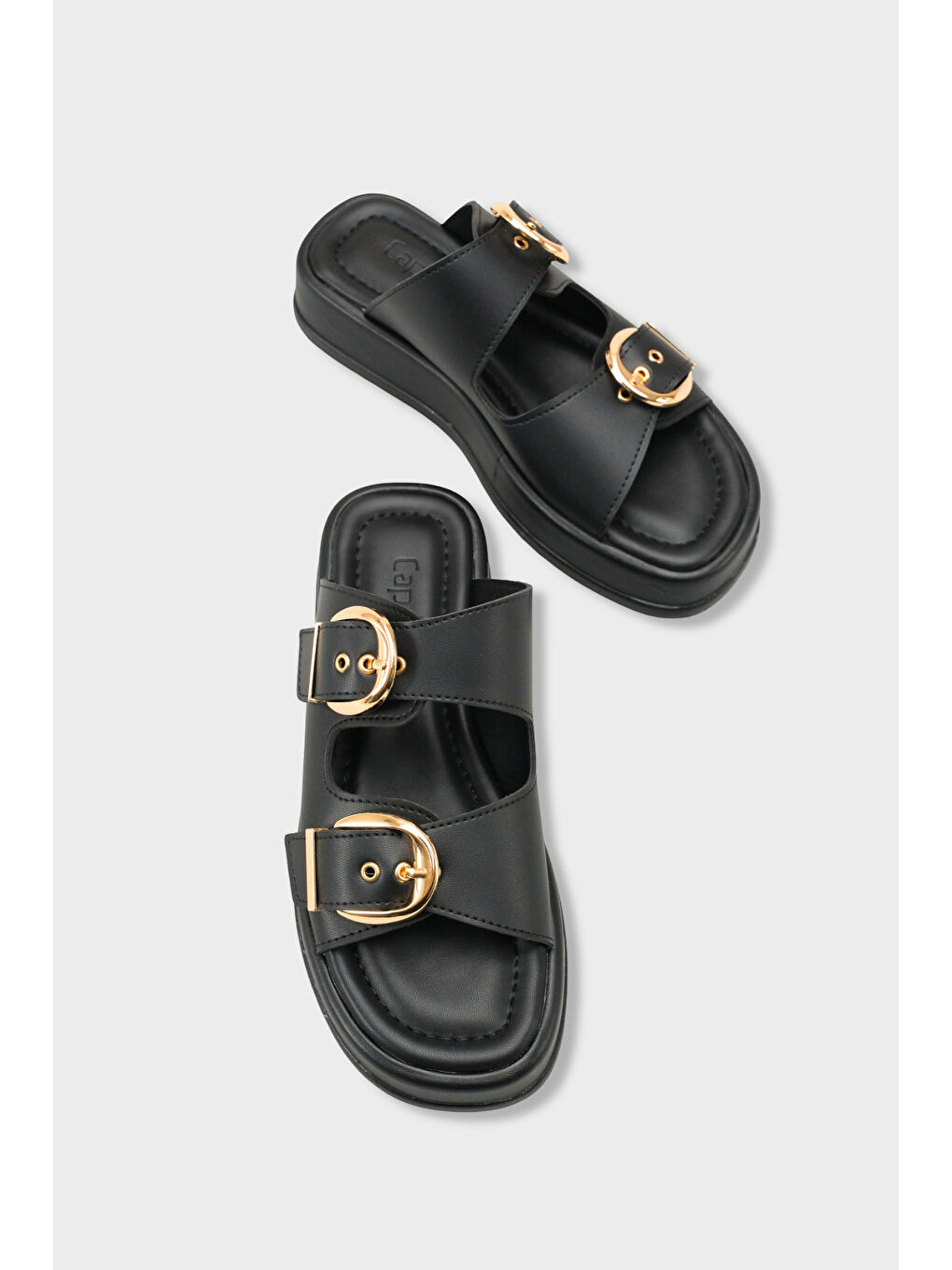 Siyah Vivien Dolgu Topuklu Çift Bantlı Tokalı Kadın Terlik-5