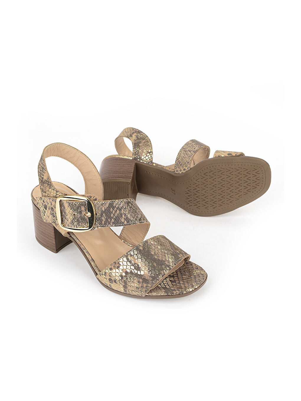 Sarı Kadın Hakiki Deri Topuklu Sandalet 1611050Z8415 Altın-3