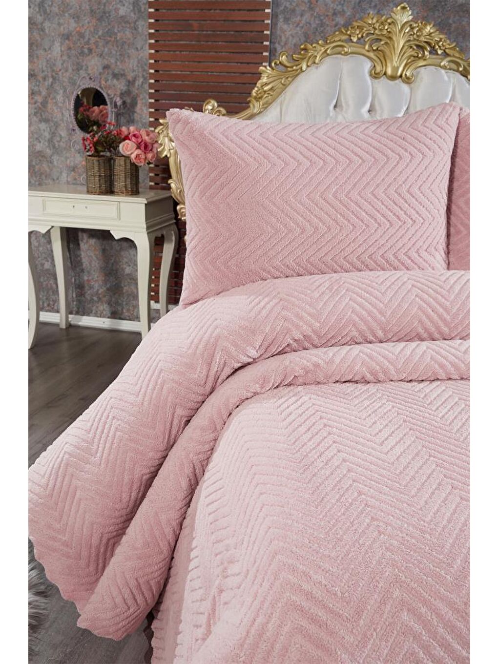 Pembe Ultrasonik Welsoft Çift Kişilik Yatak Örtüsü 230x250 Pudra-1