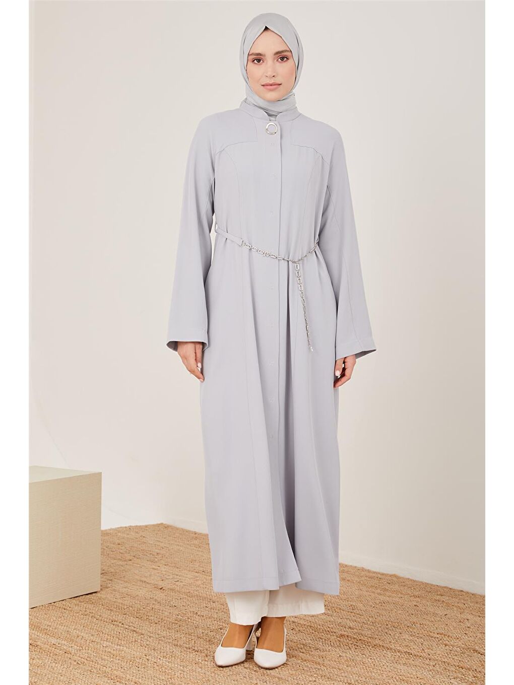 Gri Logolu Kemerli Kup Detaylı Pardesü 23Y8309