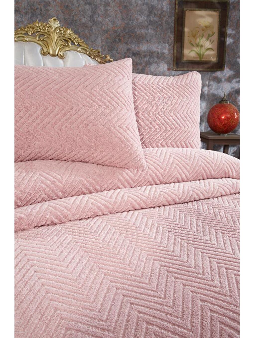 Pembe Ultrasonik Welsoft Çift Kişilik Yatak Örtüsü 230x250 Pudra-2