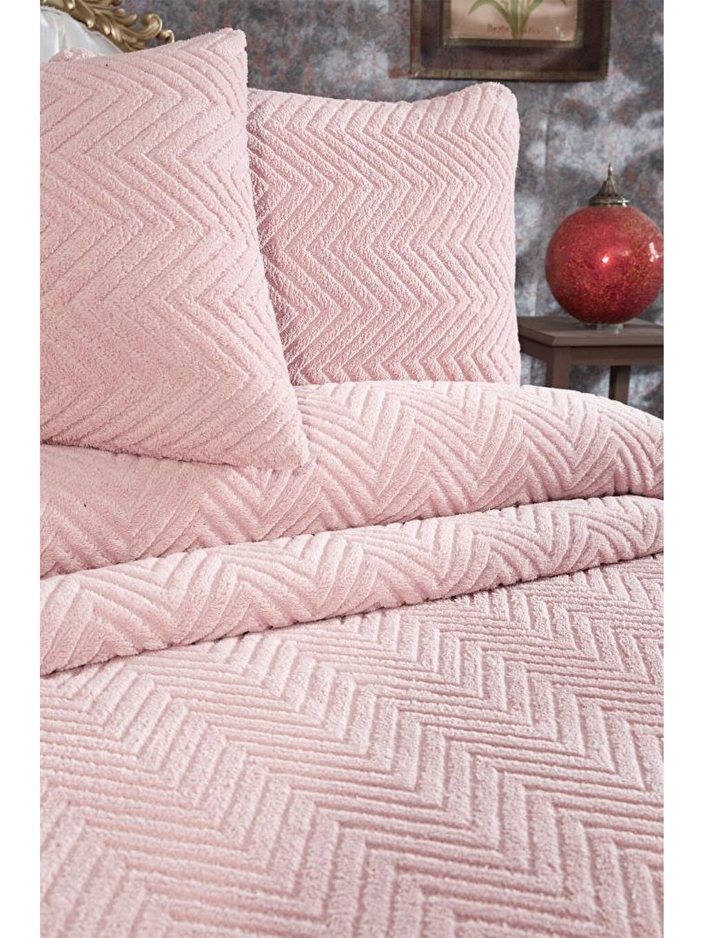 Pembe Ultrasonik Welsoft Çift Kişilik Yatak Örtüsü 230x250 Pudra-3