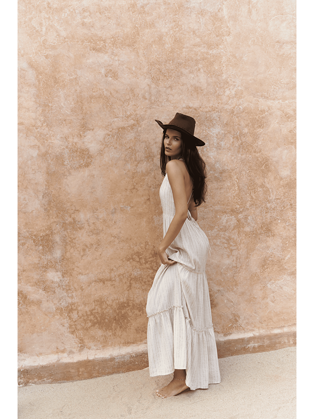 Asman Boncuk Detay Bej Elbise-1