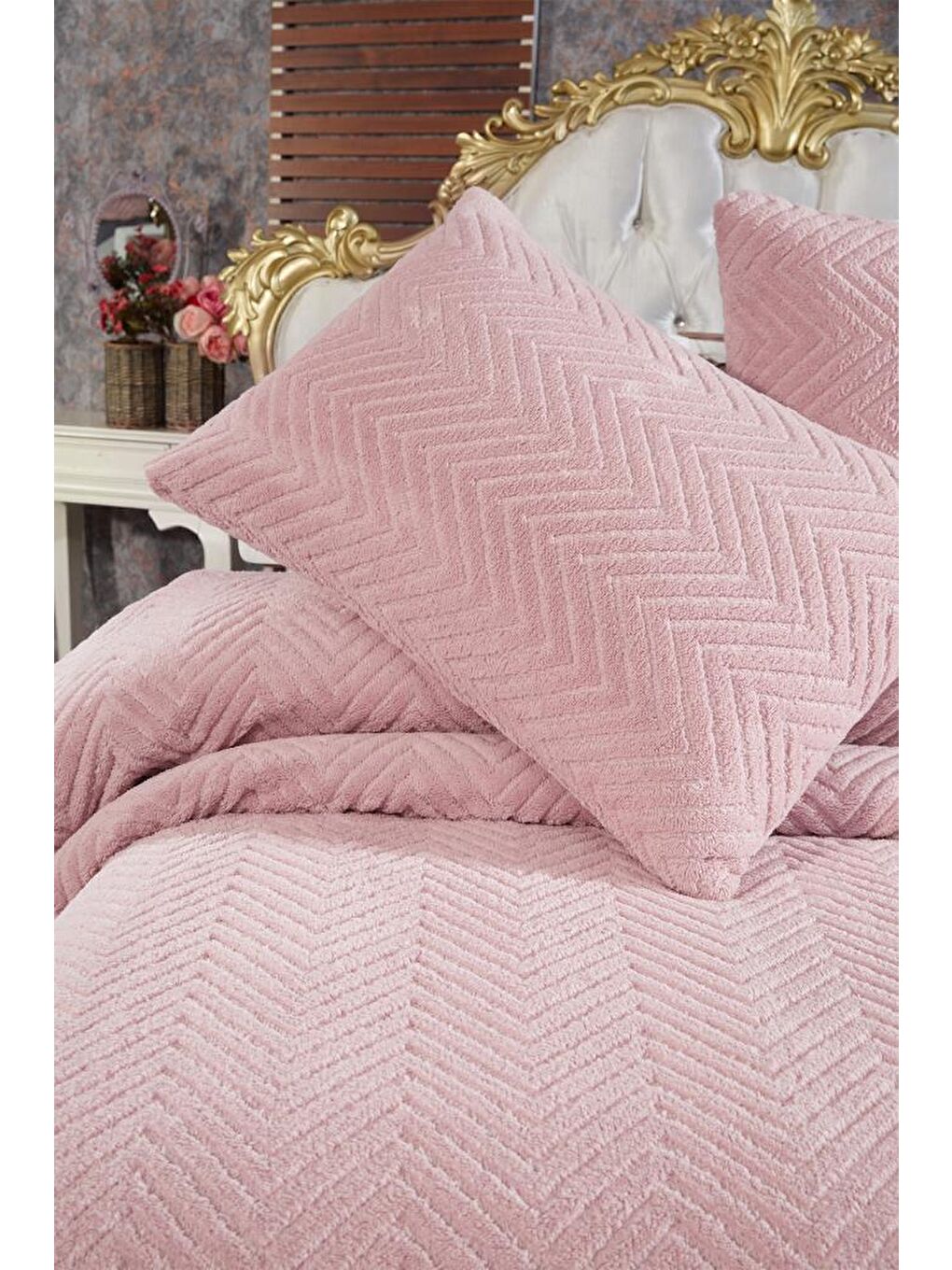 Pembe Ultrasonik Welsoft Çift Kişilik Yatak Örtüsü 230x250 Pudra-4