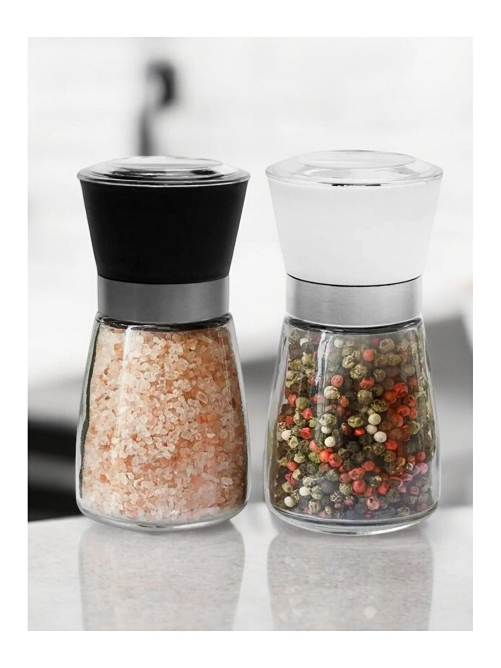Renksiz Baharat Öğütücüsü Cam Gövdeli Kapaklı 10 cm 2 Adet-1