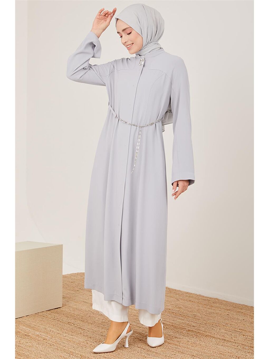 Gri Logolu Kemerli Kup Detaylı Pardesü 23Y8309-1
