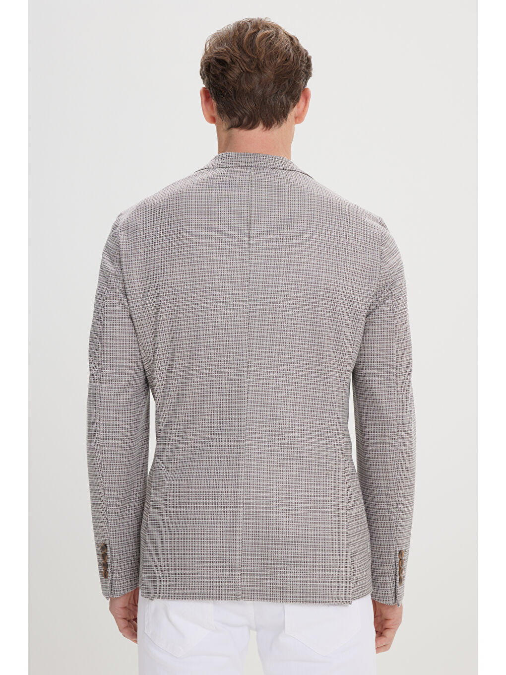 Kahverengi Erkek Kahve-Bej Slim Fit Dar Kesim Mono Yaka Desenli Blazer Ceket-4