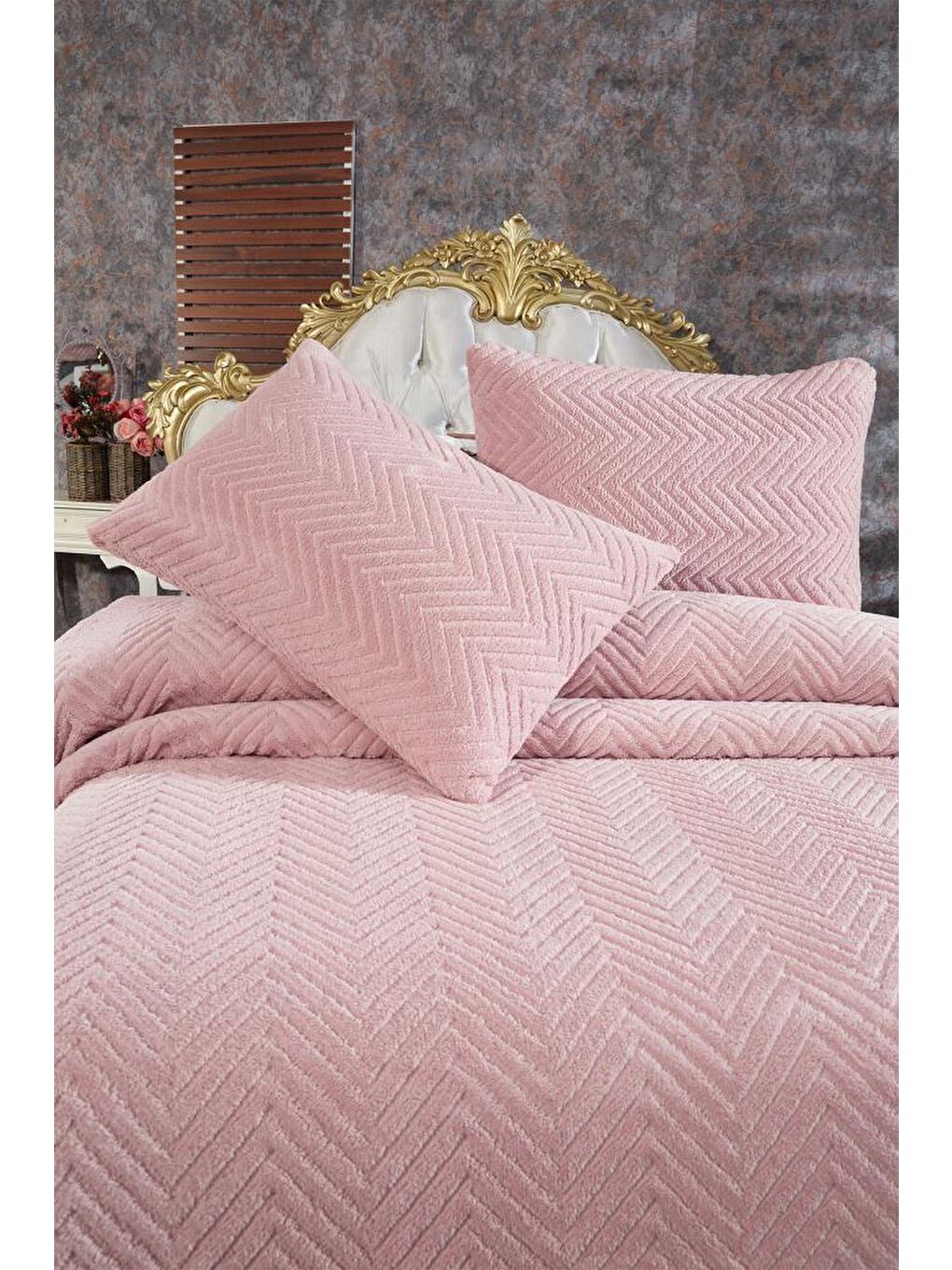 Pembe Ultrasonik Welsoft Çift Kişilik Yatak Örtüsü 230x250 Pudra-5