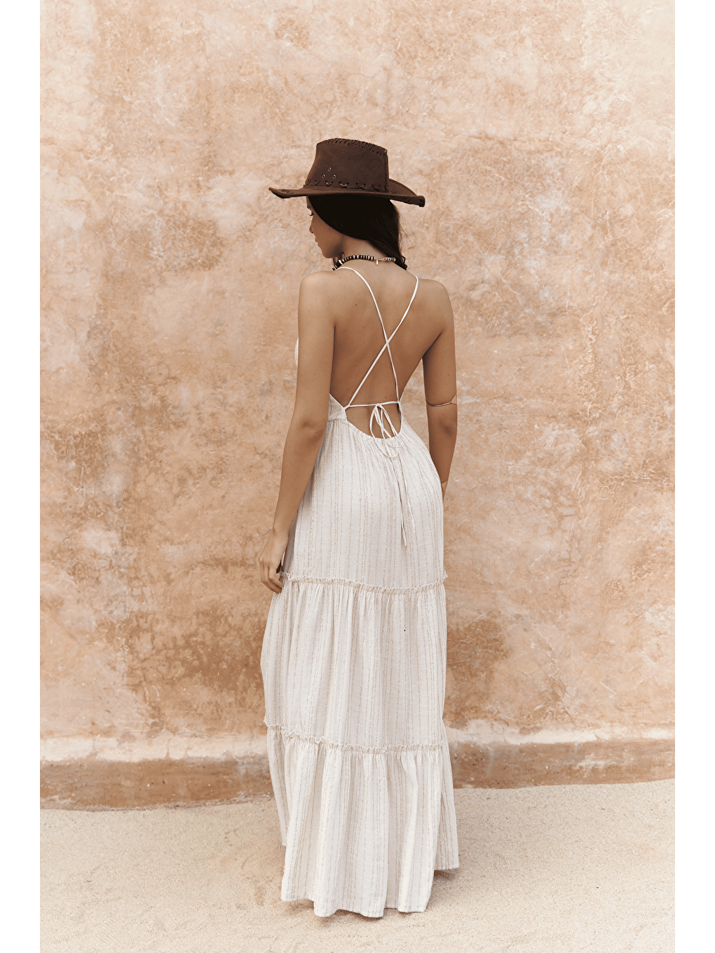 Asman Boncuk Detay Bej Elbise-3